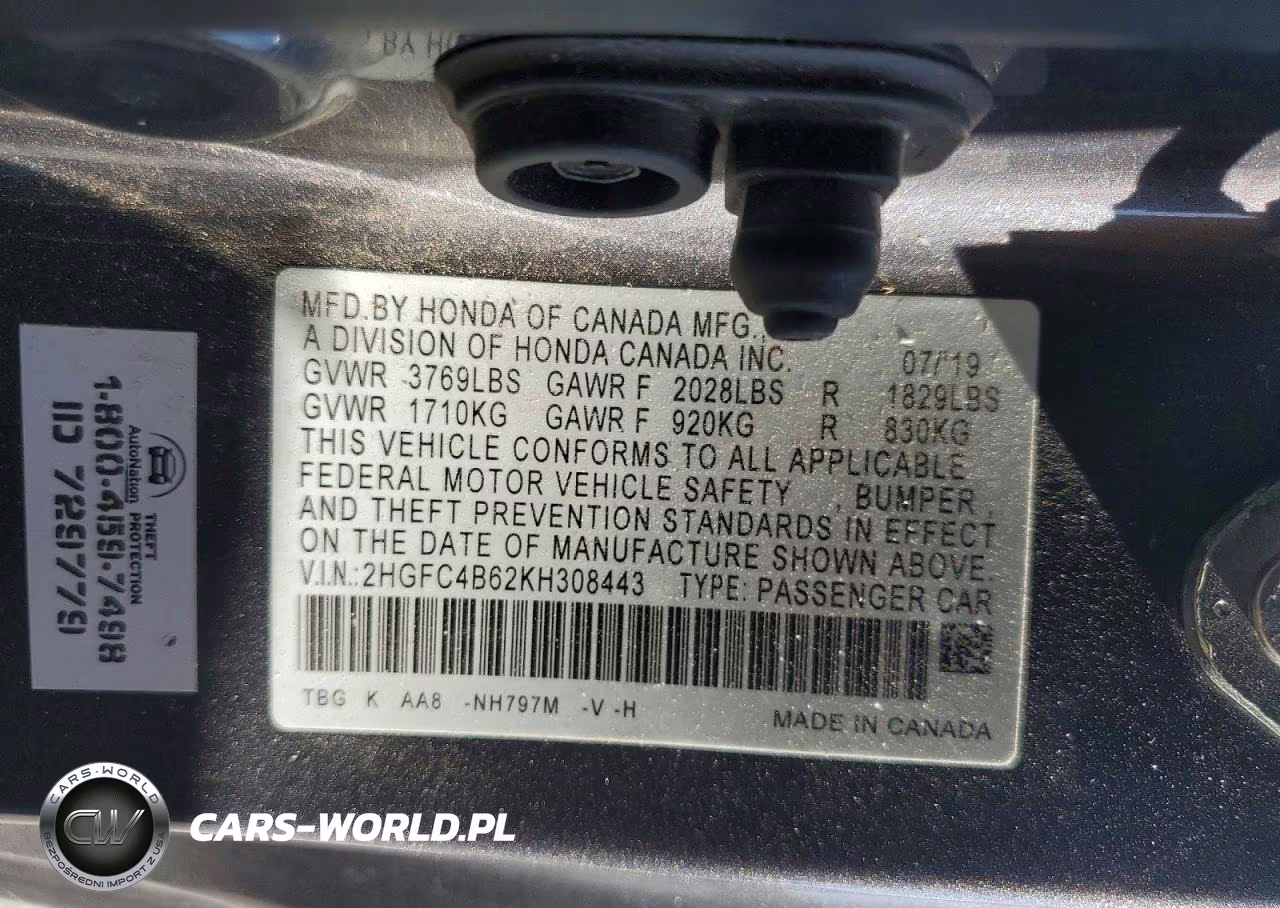 2019 Honda Civic Lx VIN:2HGFC4B62KH308443 - 13
