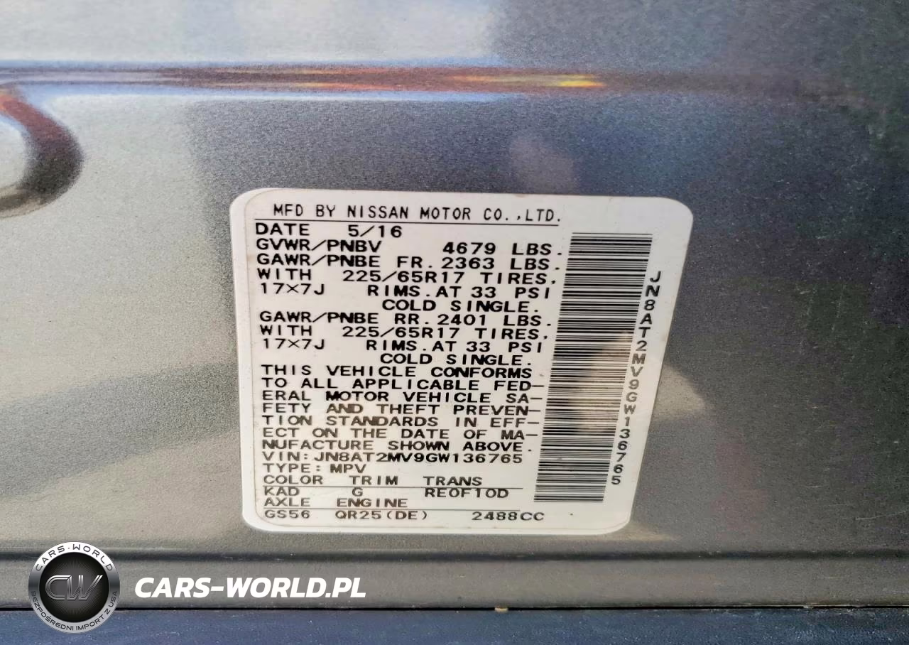 2016 Nissan Rogue Sv VIN:JN8AT2MV9GW136765 - 13