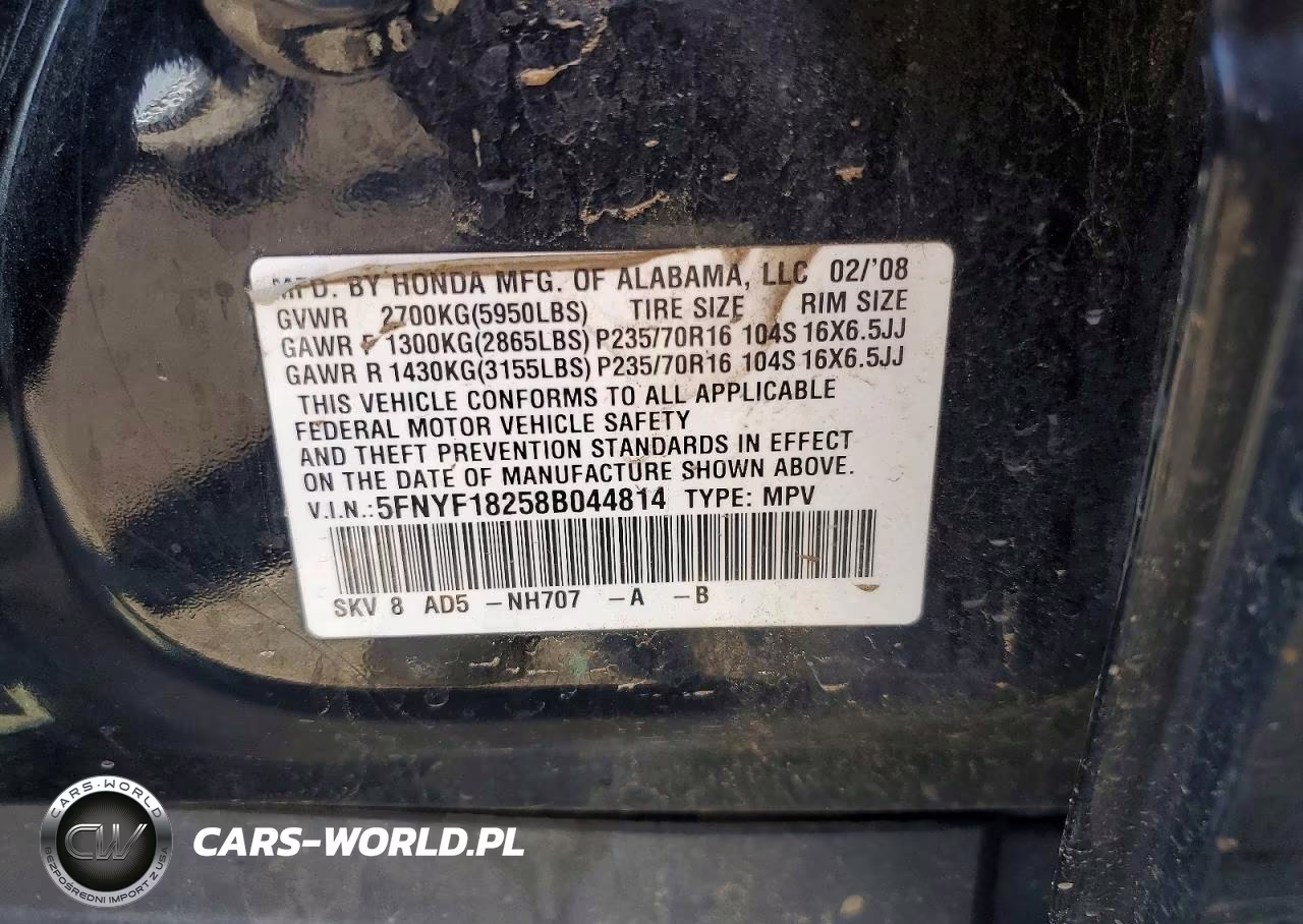 2008 Honda Pilot Vp VIN:5FNYF18258B044814 - 13