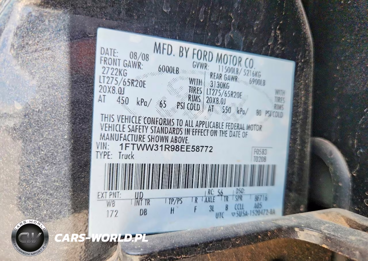 2008 Ford F350 Srw Super Duty VIN:1FTWW31R98EE58772 - 12