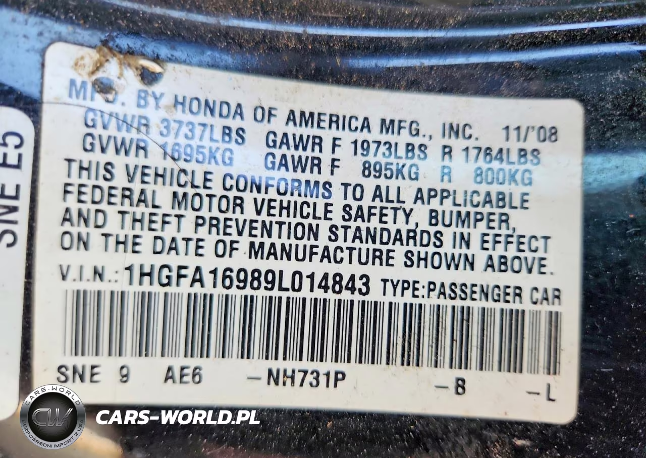 2009 Honda Civic Exl VIN:1HGFA16989L014843 - 12