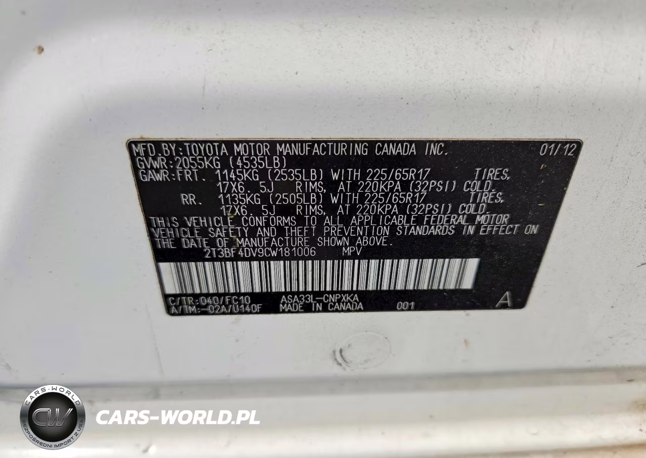 2012 Toyota Rav4 Base VIN:2T3BF4DV9CW181006 - 13