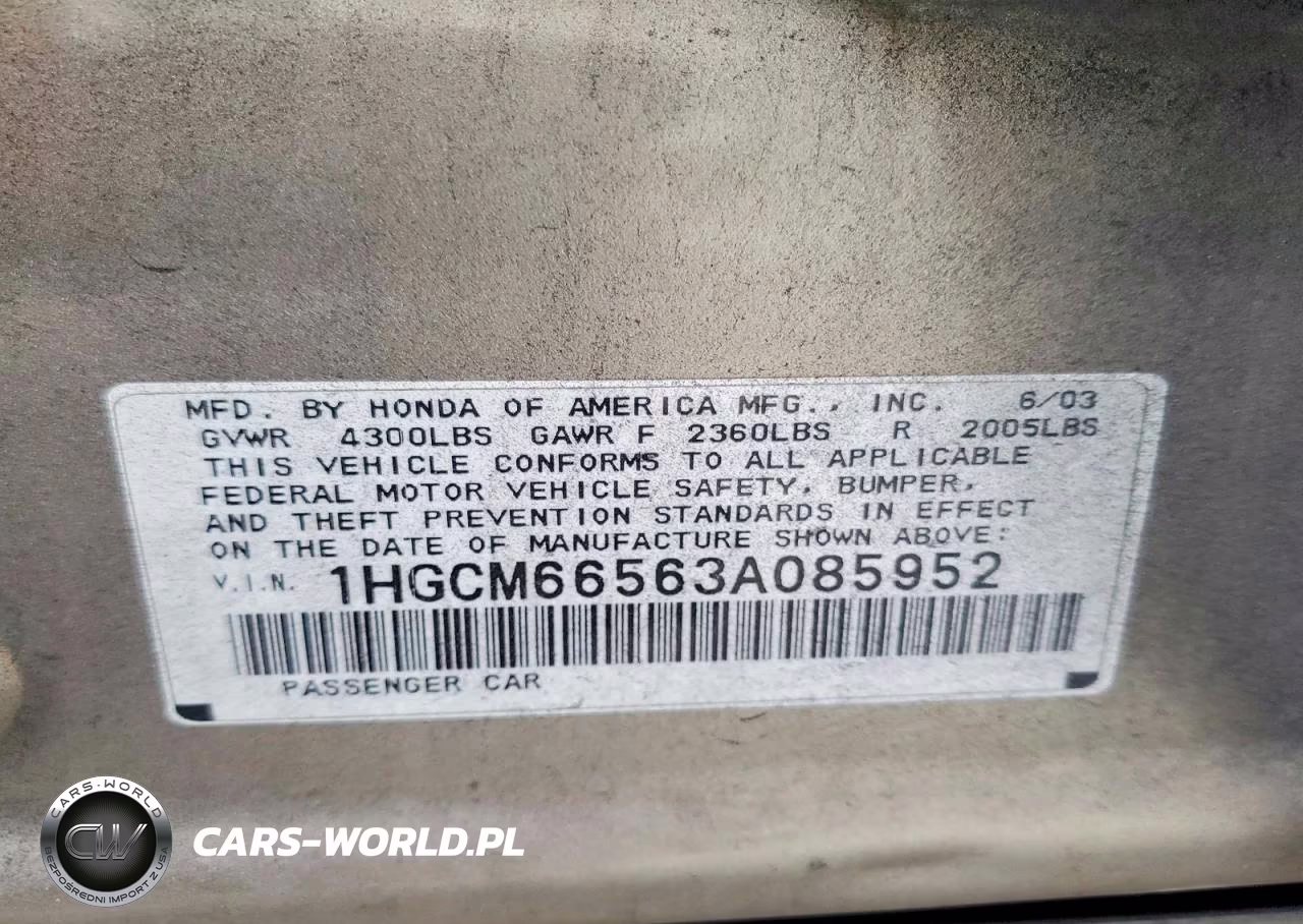 2003 Honda Accord Ex VIN:1HGCM66563A085952 - 13