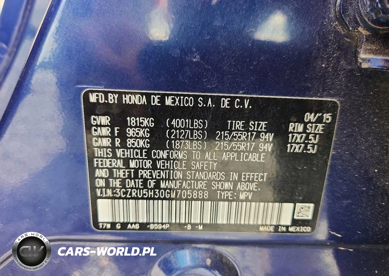 2016 Honda Hr-V Lx VIN:3CZRU5H30GM705888 - 13