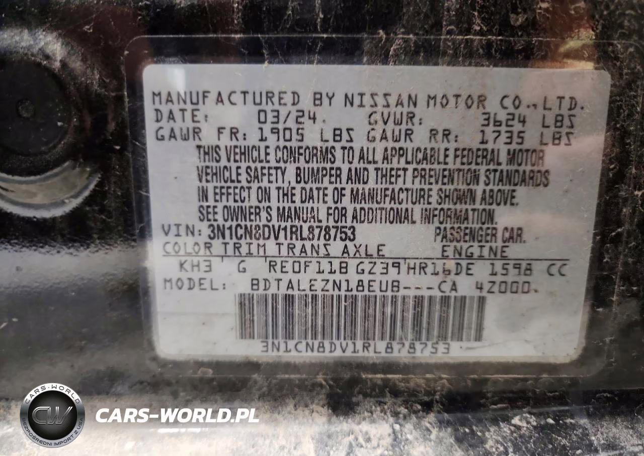 2024 Nissan Versa S VIN:3N1CN8DV1RL878753 - 12