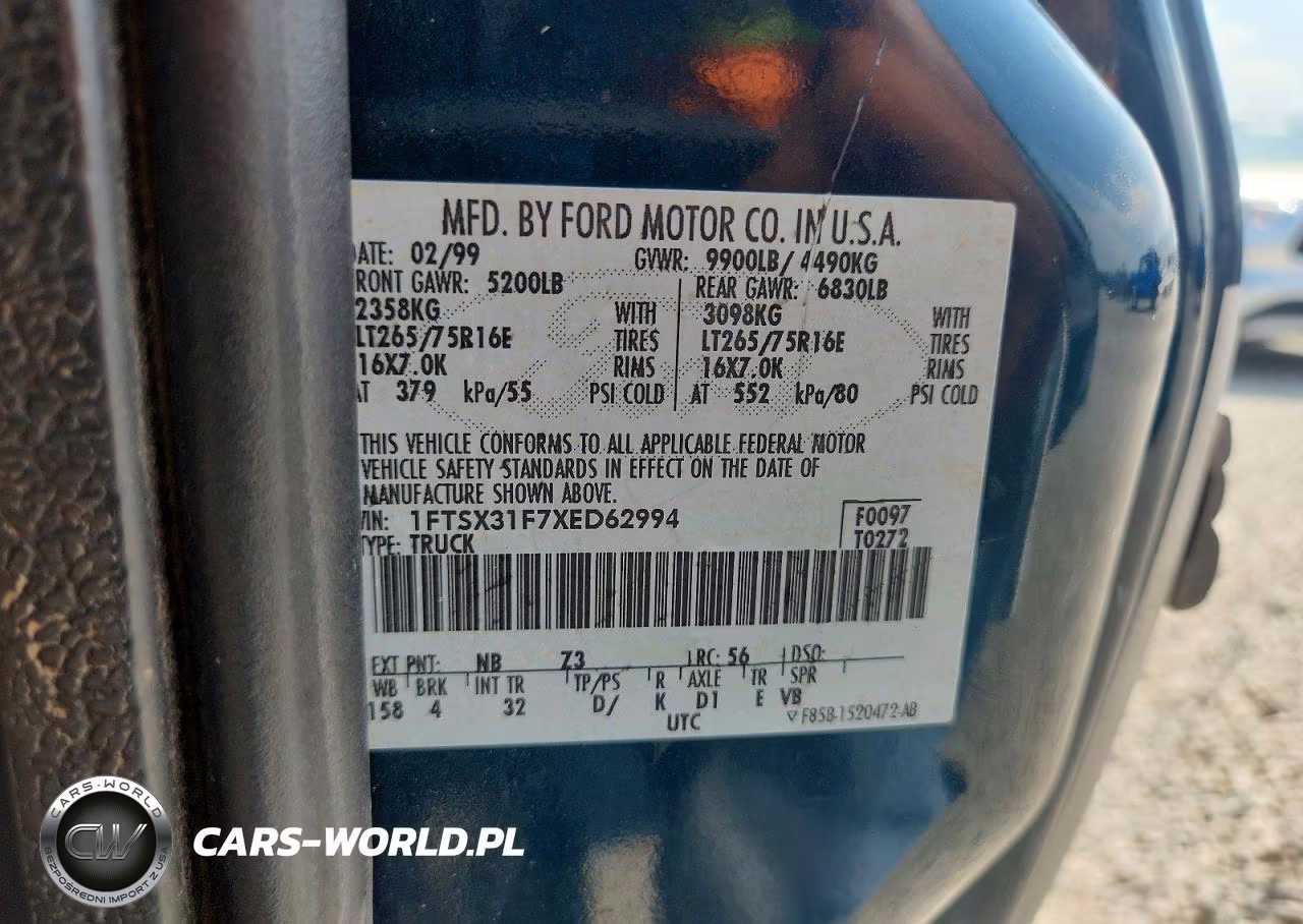 1999 Ford F350 Srw Super Duty VIN:1FTSX31F7XED62994 - 12