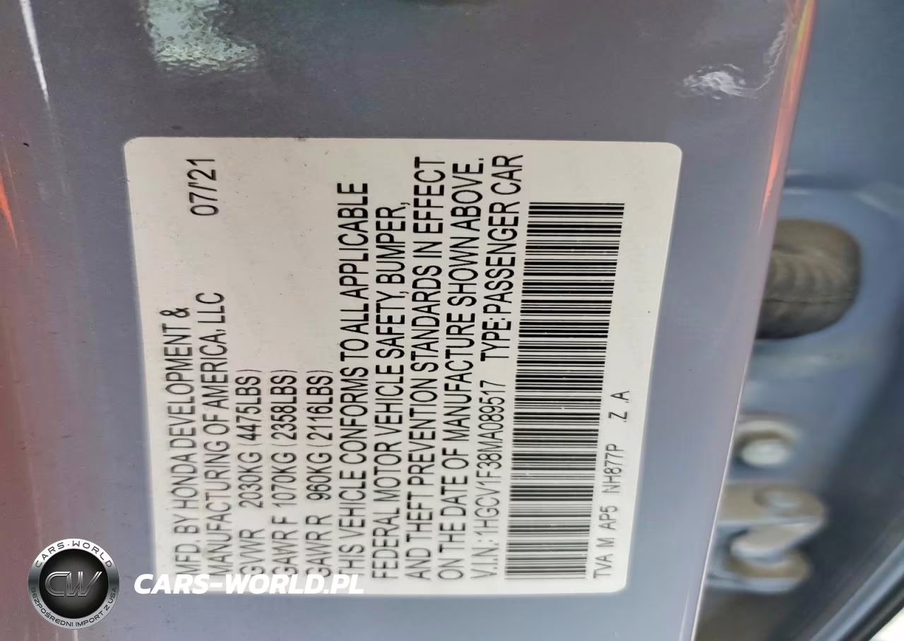 2021 Honda Accord Sport VIN:1HGCV1F38MA089517 - 12