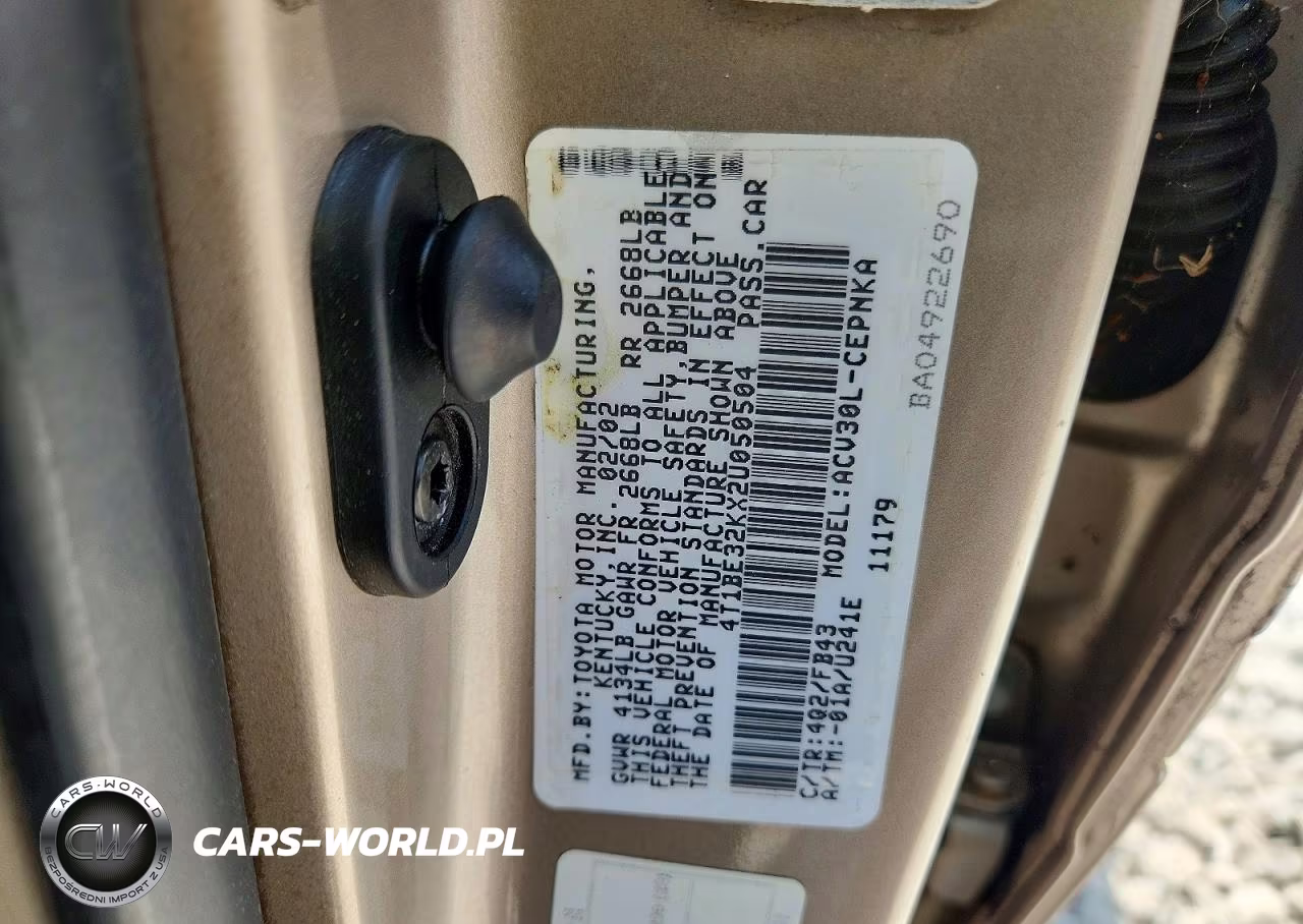 2002 Toyt Camry VIN:4T1BE32KX2U050504 - 12