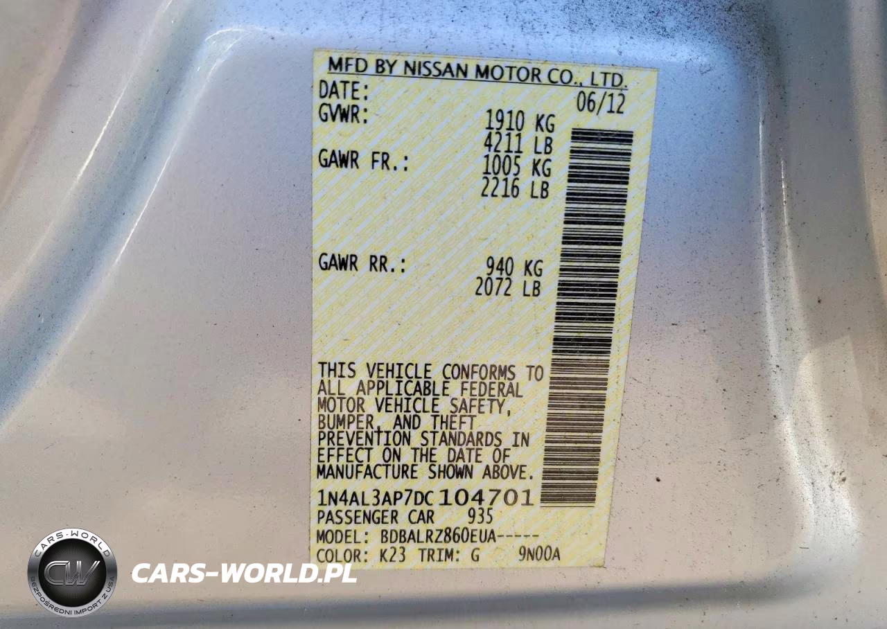 2013 Nissan Altima 2.5 VIN:1N4AL3AP7DC104701 - 12