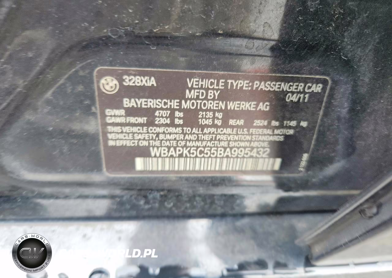 2011 BMW 328 Xi Sulev VIN:WBAPK5C55BA995432 - 12