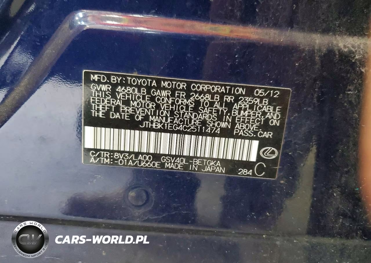 2012 Lexus Es 350 VIN:JTHBK1EG4C2511474 - 12