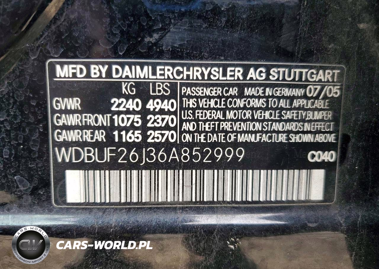 2006 Mercedes-Benz E 320 Cdi VIN:WDBUF26J36A852999 - 12