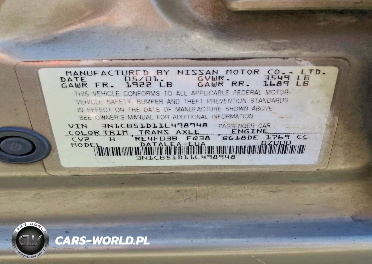 2001 Nissan Sentra Xe VIN:3N1CB51D11L498948 - 12