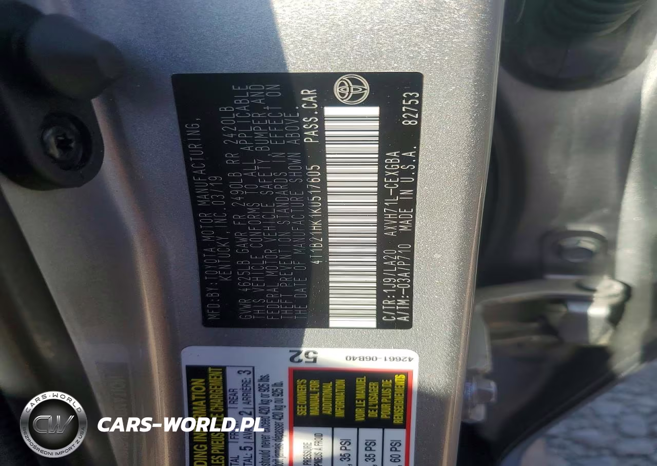 2019 Toyota Camry Hybrid Xle VIN:4T1B21HK1KU517605 - 12