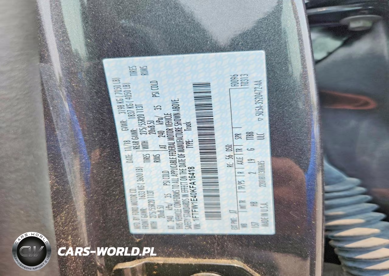 2019 Ford F150 Supercrew VIN:1FTFW1E40KFA16418 - 13