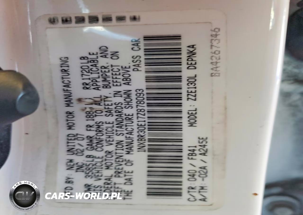 2007 Toyota Corolla Le VIN:1NXBR30E17Z878093 - 12