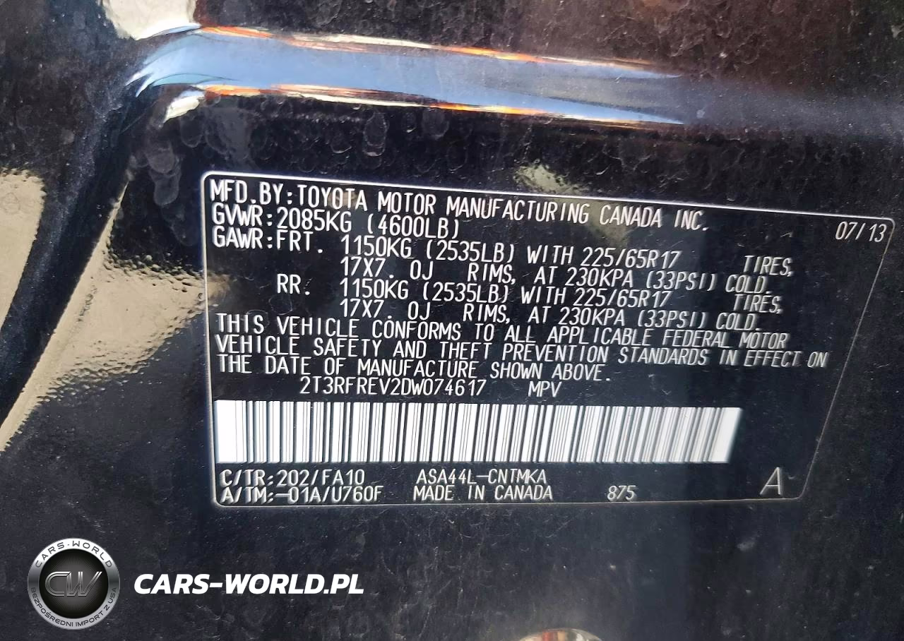 2013 Toyota Rav4 Xle VIN:2T3RFREV2DW074617 - 13