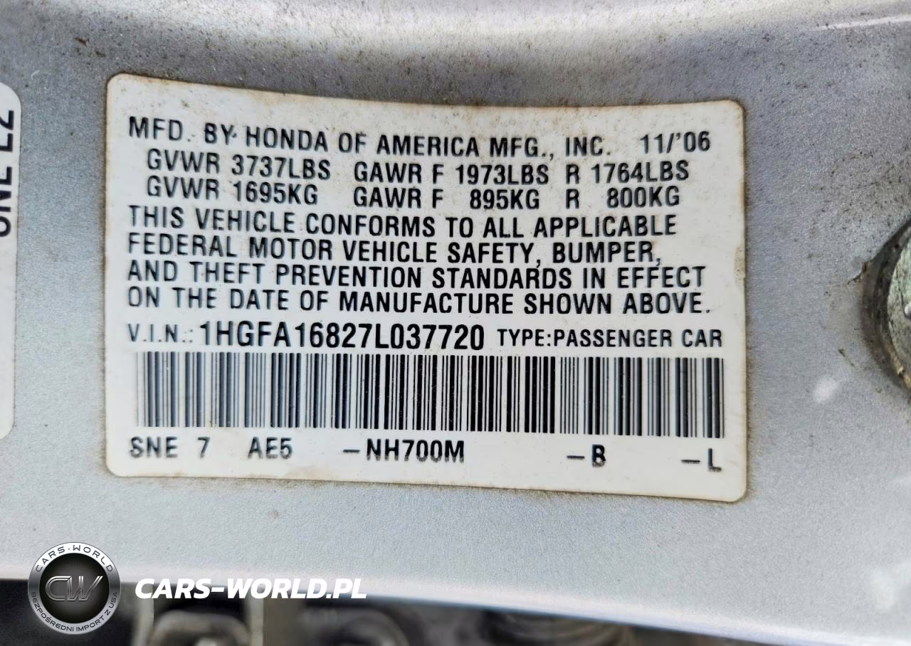 2007 Honda Civic Ex VIN:1HGFA16827L037720 - 12