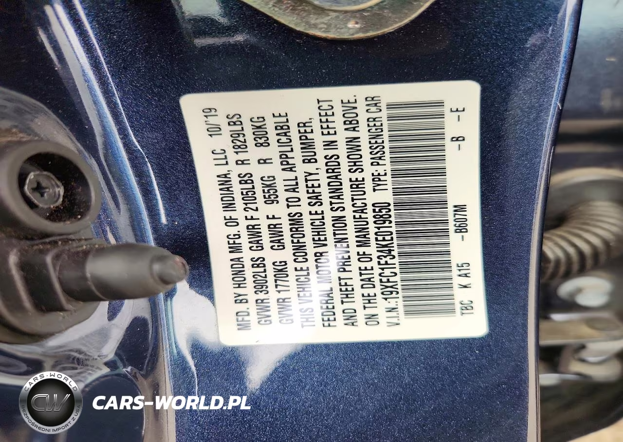 2019 Honda Civic Ex VIN:19XFC1F34KE019850 - 12