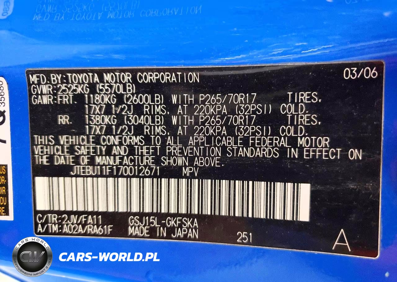2007 Toyota Fj Cruiser Base VIN:JTEBU11F170012671 - 13