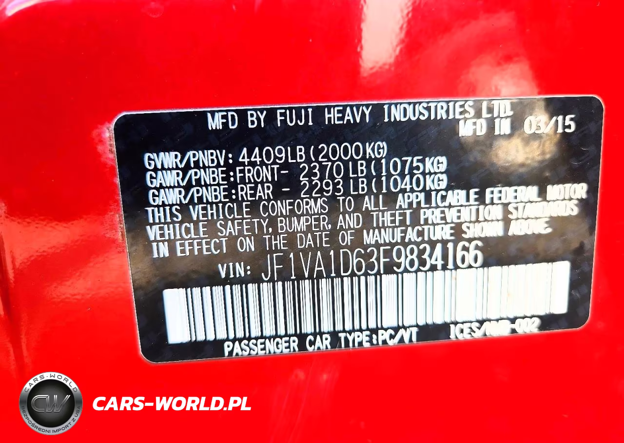 2015 Subaru Wrx Premium VIN:JF1VA1D63F9834166 - 12
