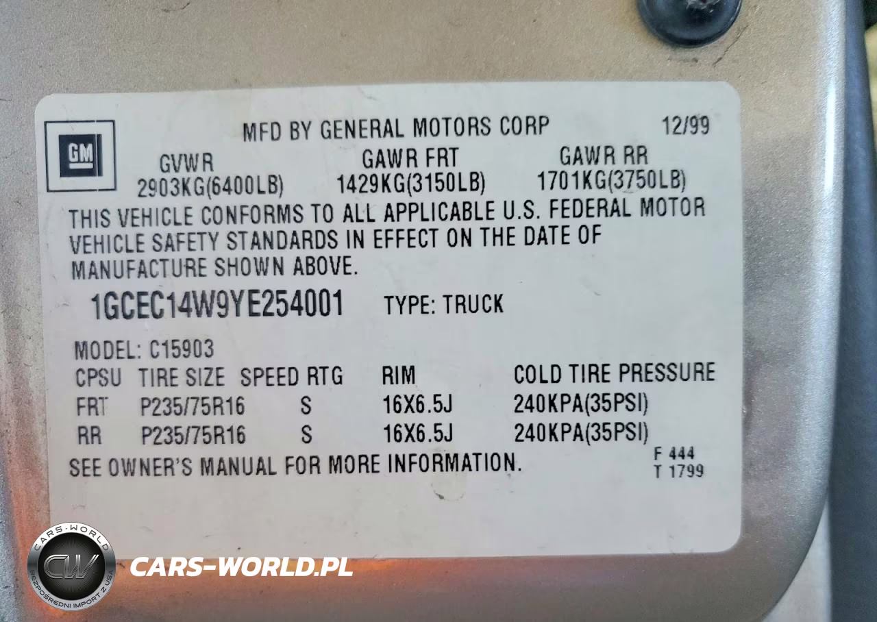 2000 Chevrolet Silverado C1500 VIN:1GCEC14W9YE254001 - 13