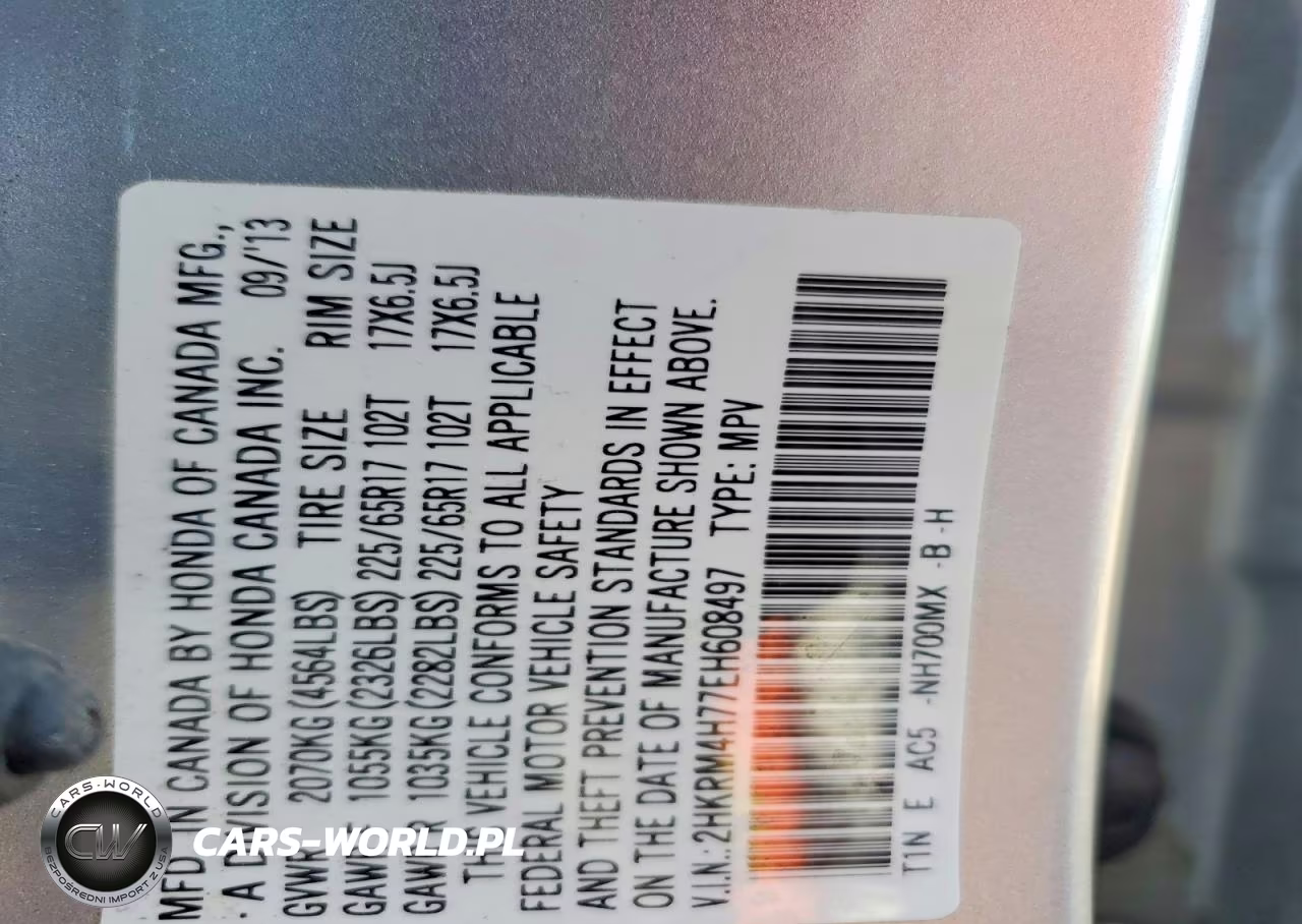 2014 Honda Cr-V Exl VIN:2HKRM4H77EH608497 - 13
