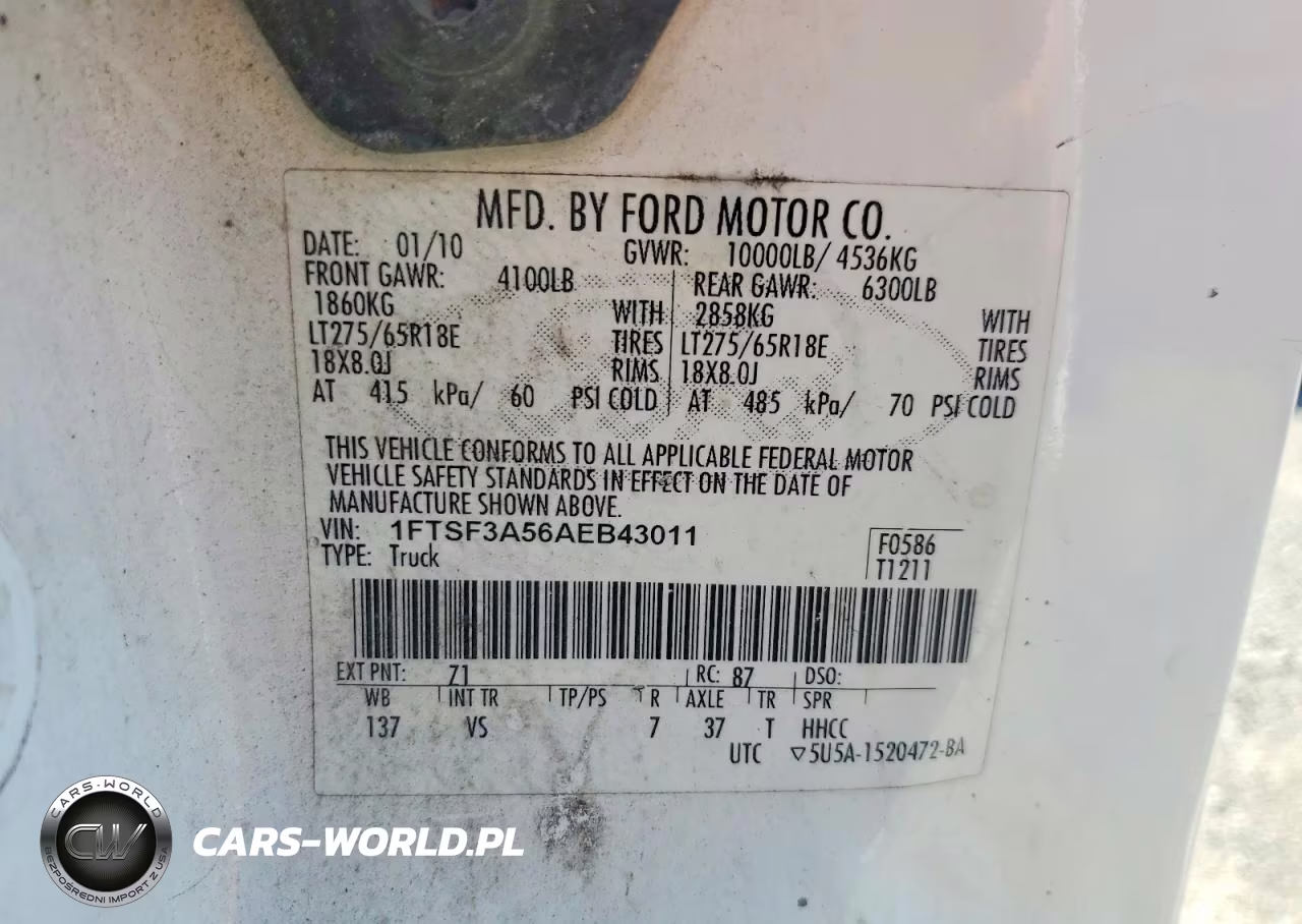 2010 Ford F350 Super Duty VIN:1FTSF3A56AEB43011 - 12