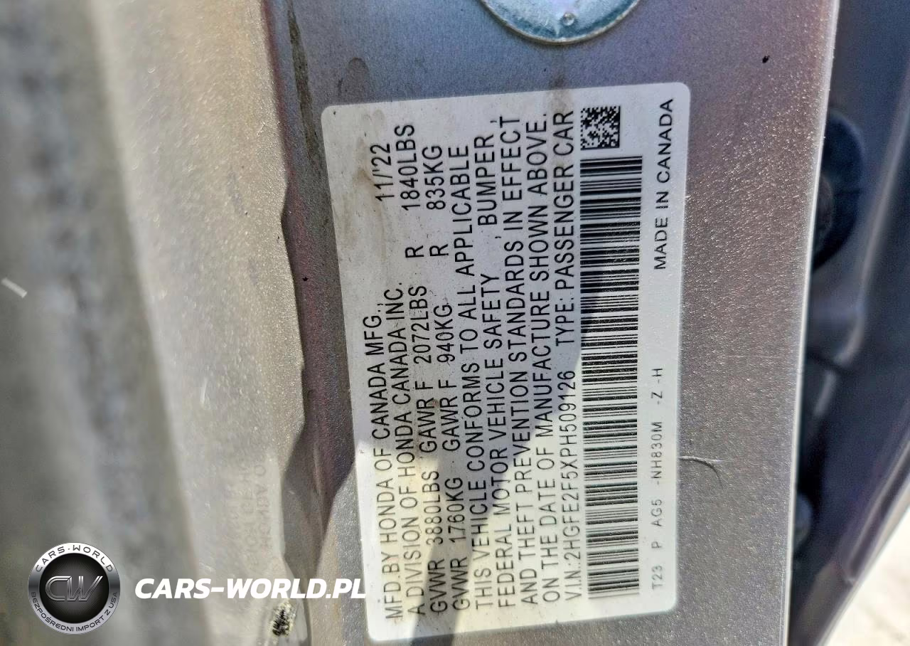 2023 Honda Civic Sport VIN:2HGFE2F5XPH509126 - 12