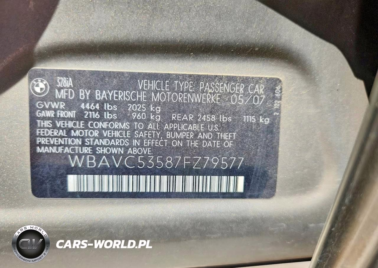 2007 BMW 328 I Sulev VIN:WBAVC53587FZ79577 - 12