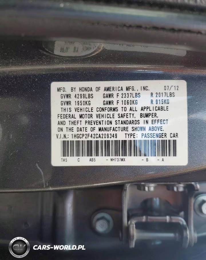 2012 Honda Accord Lxp VIN:1HGCP2F42CA209349 - 13
