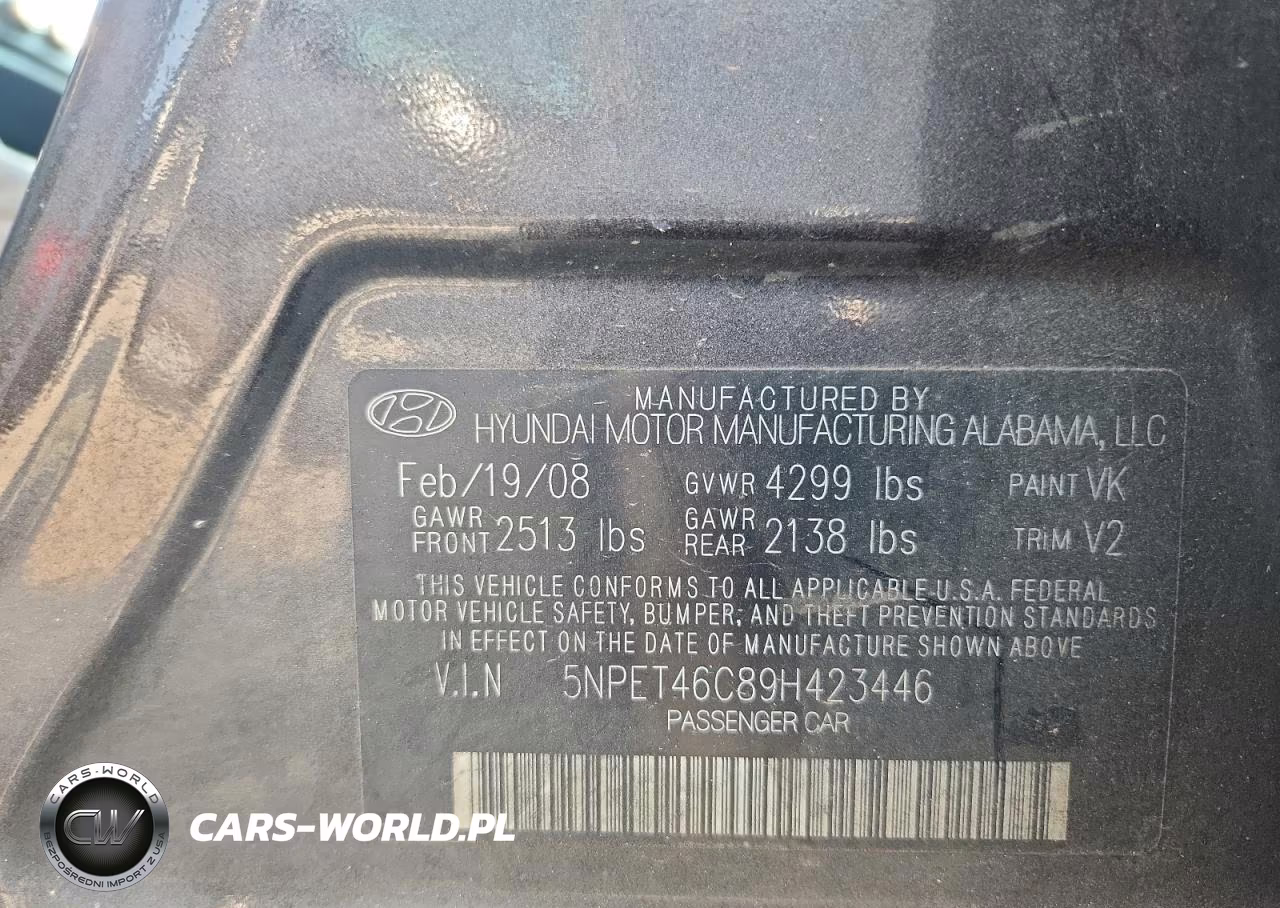 2009 Hyundai Sonata Gls VIN:5NPET46C89H423446 - 12