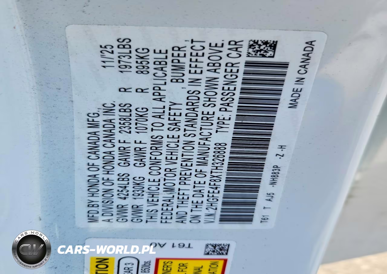 2026 Honda Civic Sport VIN:2HGFE4F8XTH326888 - 12