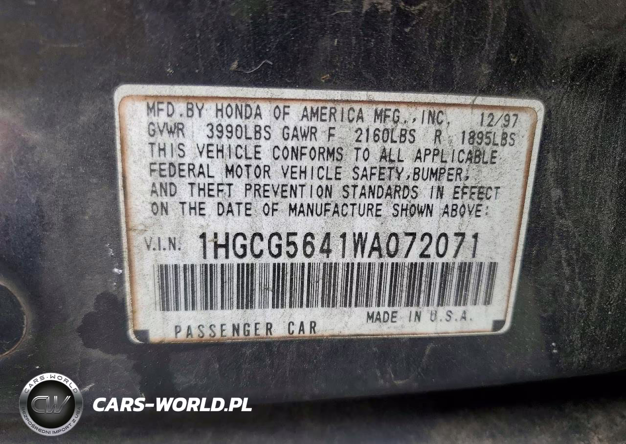1998 Honda Accord Lx VIN:1HGCG5641WA072071 - 12