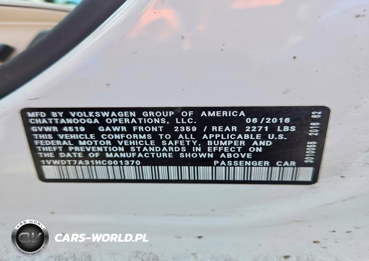 2017 Volkswagen Passat R-Line VIN:1VWDT7A31HC001370 - 13