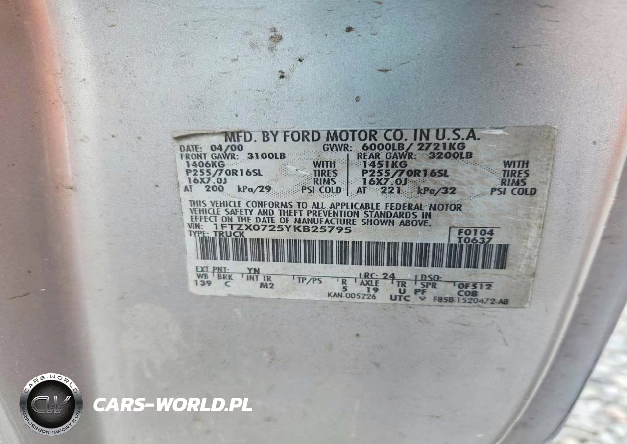 2000 Ford F150 VIN:1FTZX0725YKB25795 - 12