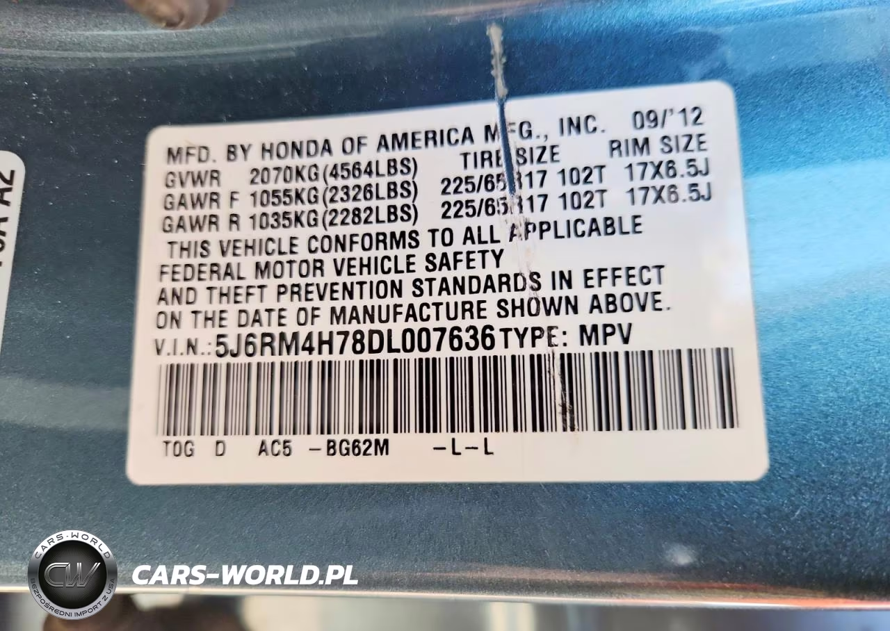 2013 Honda Cr-V Exl VIN:5J6RM4H78DL007636 - 13