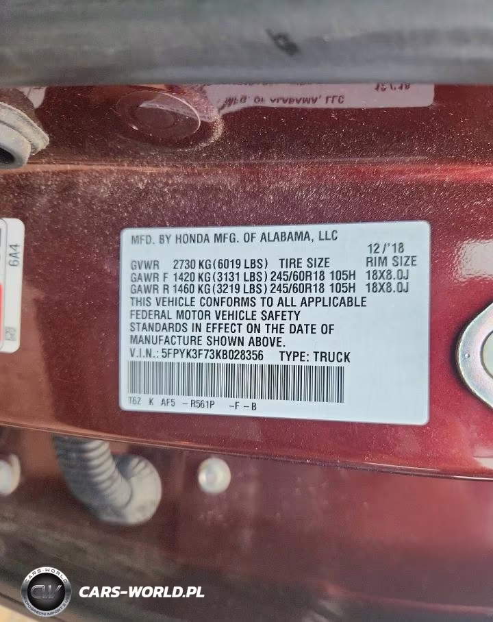 2019 Honda Ridgeline Rtl VIN:5FPYK3F73KB028356 - 12