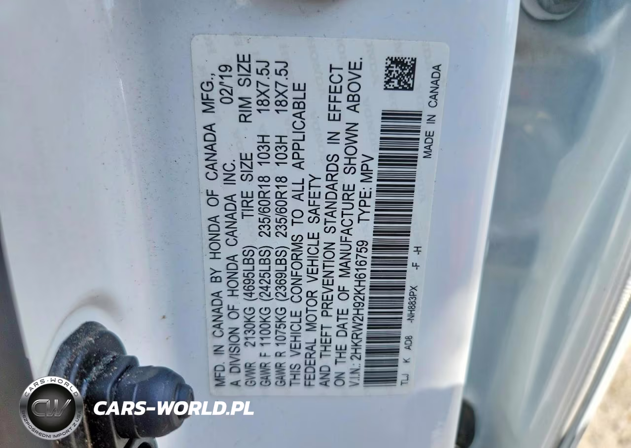 2019 Honda Cr-V Touring VIN:2HKRW2H92KH616759 - 13