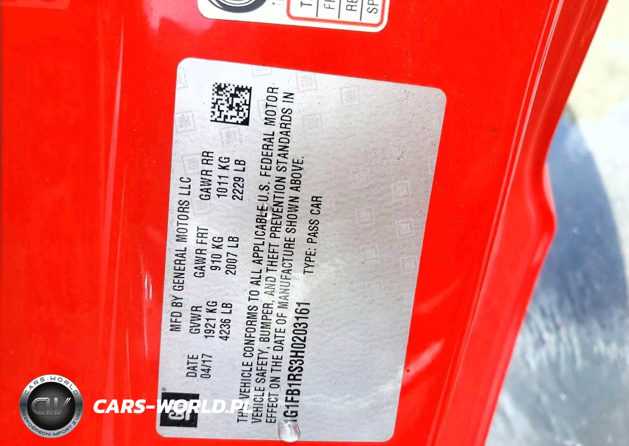 2017 Chevrolet Camaro Lt VIN:1G1FB1RS3H0203161 - 12