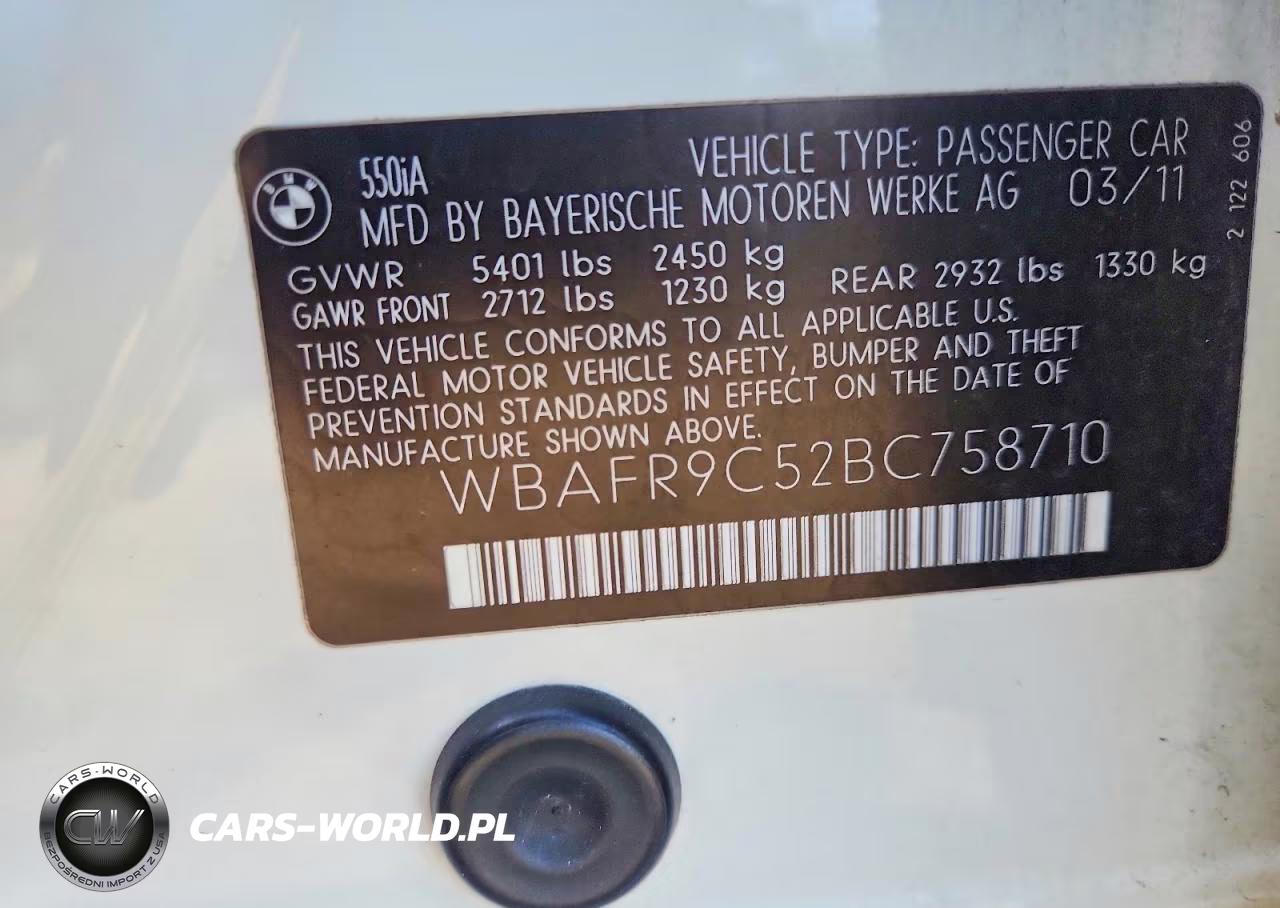 2011 BMW 550 I VIN:WBAFR9C52BC758710 - 12