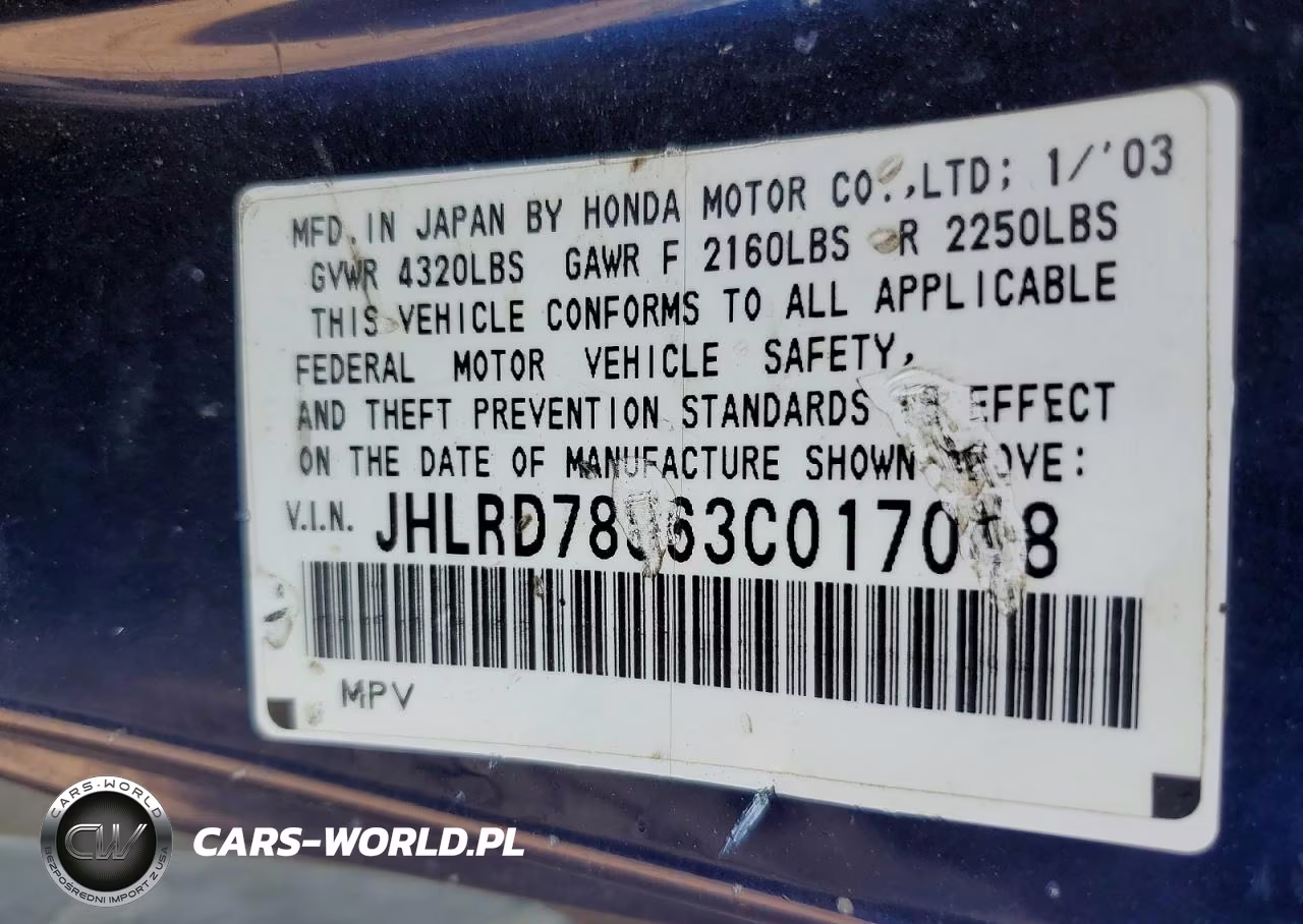 2003 Honda Cr-V Ex VIN:JHLRD78863C017048 - 12