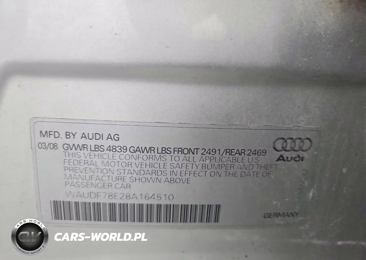 2008 Audi A4 2.0T Quattro VIN:WAUDF78E28A164510 - 12