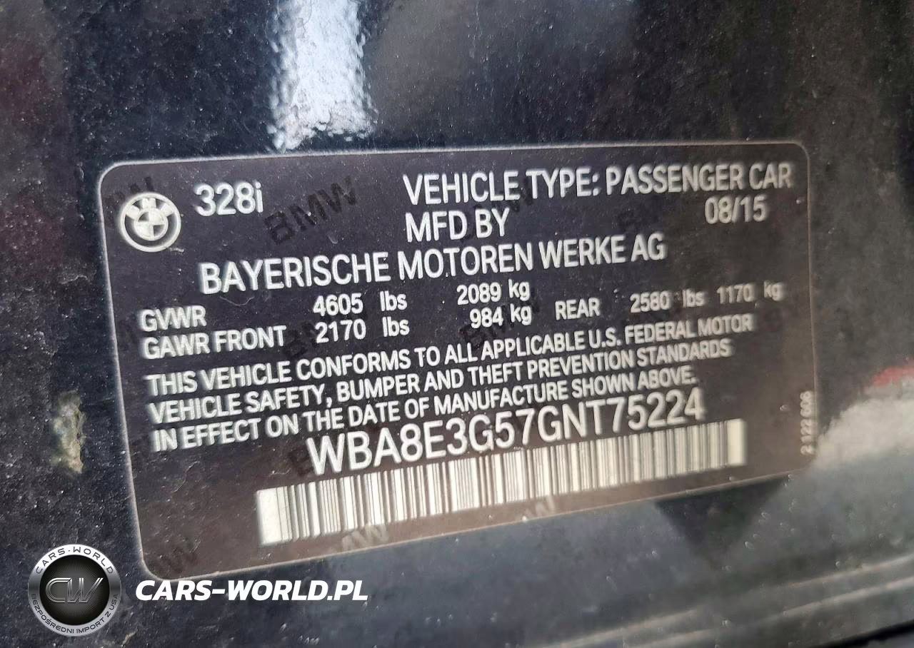 2016 BMW 328 Xi Sulev VIN:WBA8E3G57GNT75224 - 12