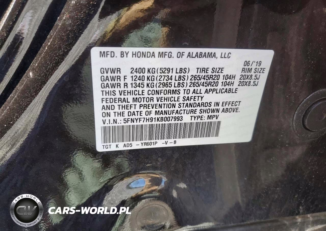 2019 Honda Passport Touring VIN:5FNYF7H91KB007993 - 12