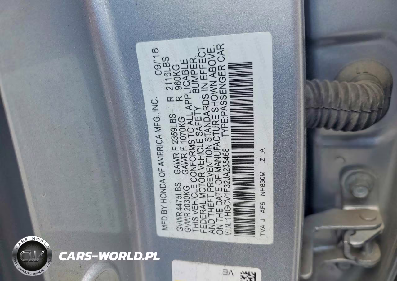 2018 Honda Accord Sport VIN:1HGCV1F32JA235468 - 12