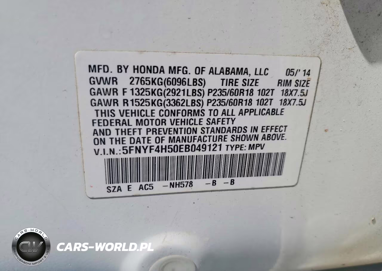 2014 Honda Pilot Exl VIN:5FNYF4H50EB049121 - 13