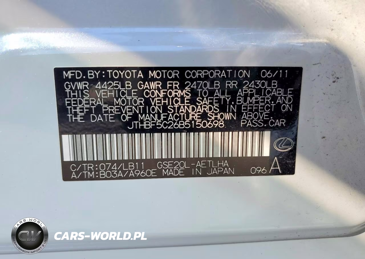 2011 Lexus Is 250 Base VIN:JTHBF5C26B5150698 - 13