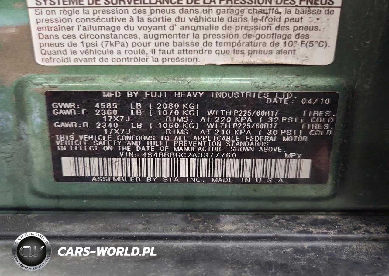 2010 Subaru Outback 2.5I Premium VIN:4S4BRBGC2A3377760 - 13