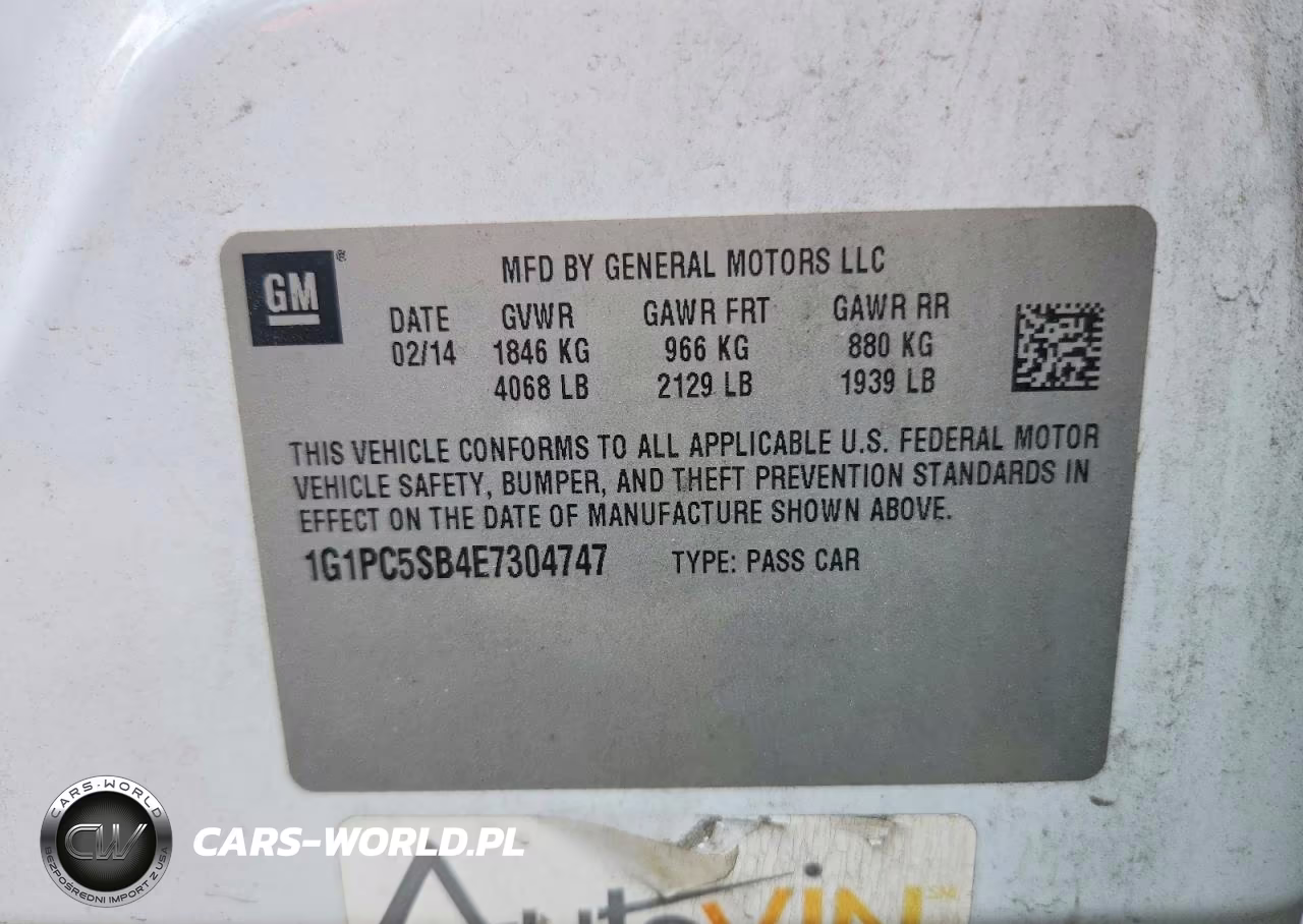 2014 Chevrolet Cruze Lt VIN:1G1PC5SB4E7304747 - 12